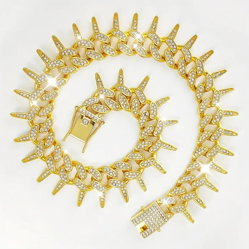 Gold Dog Chain Collar 19MM Thorn Design