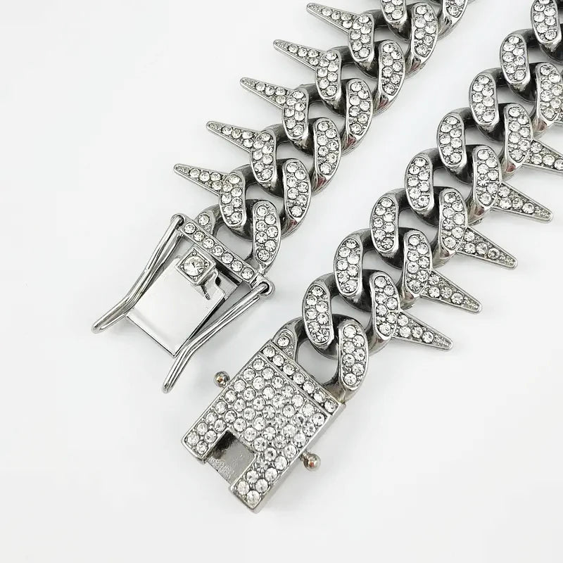 Gold Dog Chain Collar 19MM Thorn Design