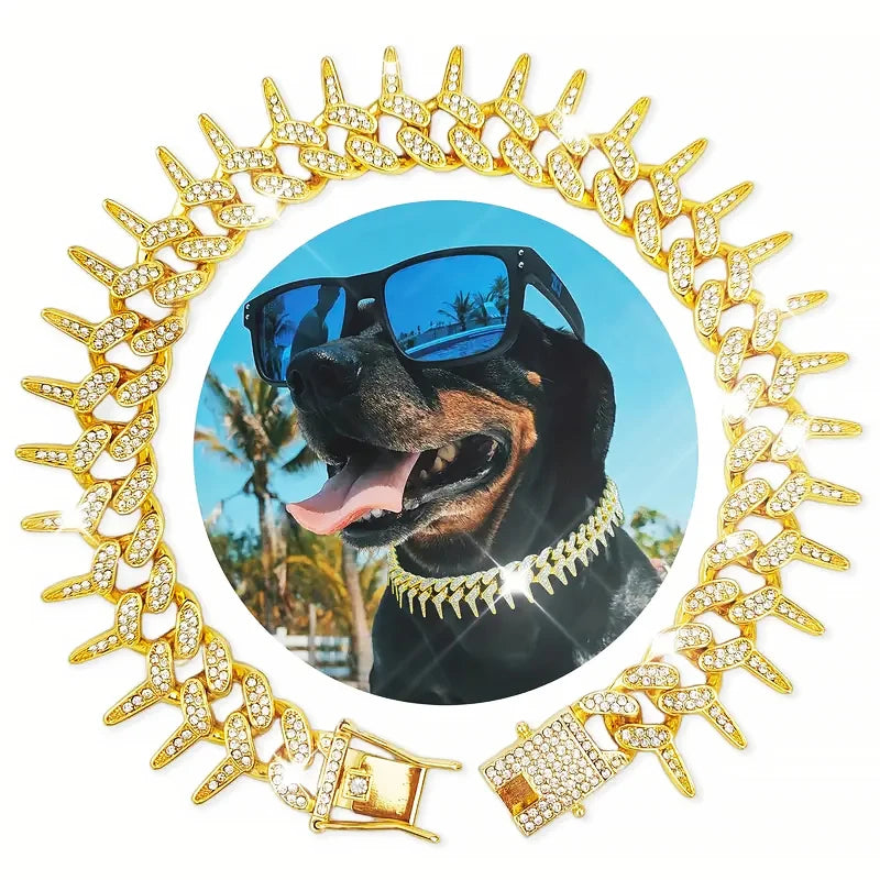 Gold Dog Chain Collar 19MM Thorn Design